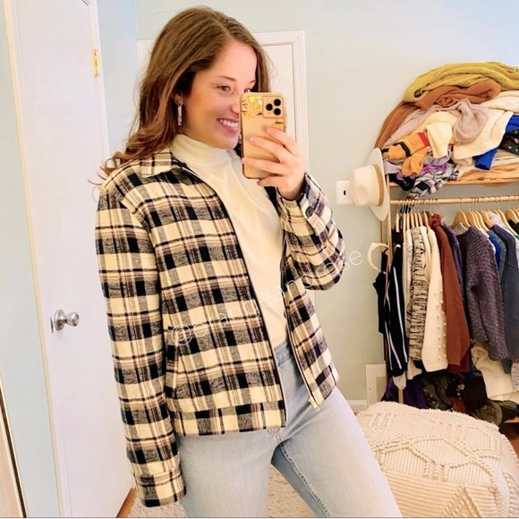 Jenni Kayne Blue Plaid Puffer Quilted Soft Silk Lined Zip Up Bomber Jacket M - Picture 2 of 5